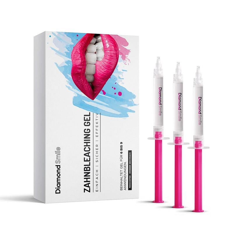 Ein Diamond Smile Zahnbleaching Gel zur Zahnaufhellung für zu Hause, Verpackung vor weißem Hintergrund